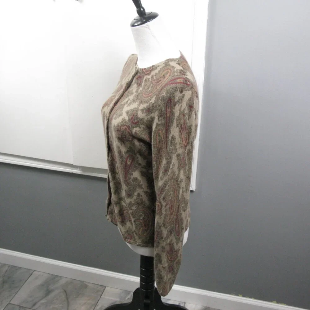 Susan Bristol Paisley Lambswool/Angora/Nylon Button Front Cardigan Size Medium - Picture 5 of 6